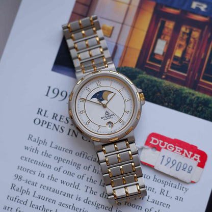 Vintage Dugena Moon Phase 80s White Arabic Dial - NOS