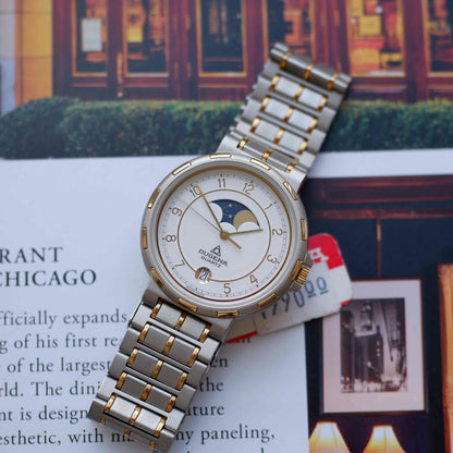 Vintage Dugena Moon Phase 80s White Arabic Dial - NOS