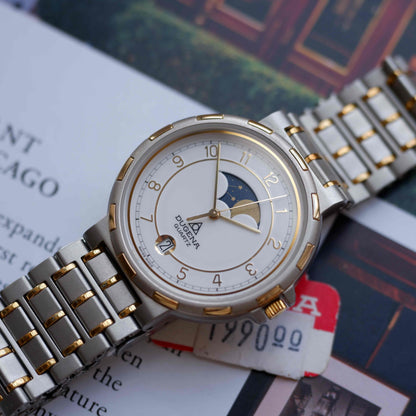 Vintage Dugena Moon Phase 80s White Arabic Dial - NOS