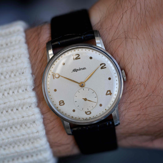 Vintage Alpina Watch 40s Mechanical Small Second White Dial