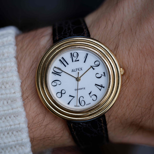 Vintage Alfex Disco Volante 90s Gold White Classic Arabic Dial