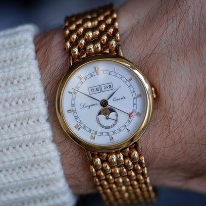 Vintage Longines Moonphase Ref. 5221 Triple Calendar 90s Golden - NOS