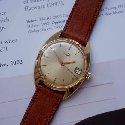 Vintage Longines Gold Tone Date Watch Champagne Dial 70s