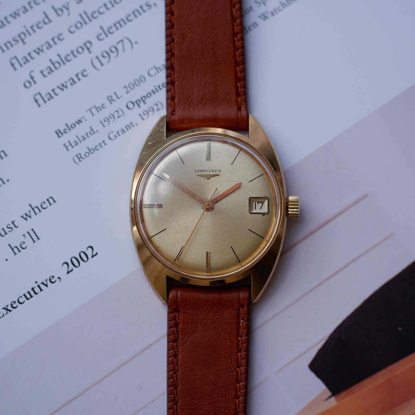 Vintage Longines Gold Tone Date Watch Champagne Dial 70s