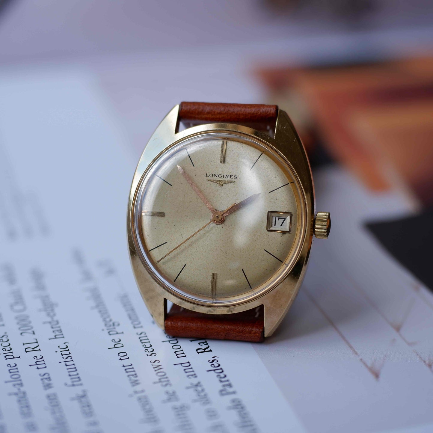 Vintage Longines Gold Tone Date Watch Champagne Dial 70s