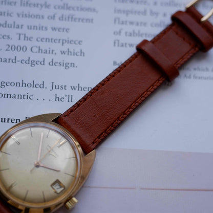 Vintage Longines Gold Tone Date Watch Champagne Dial 70s
