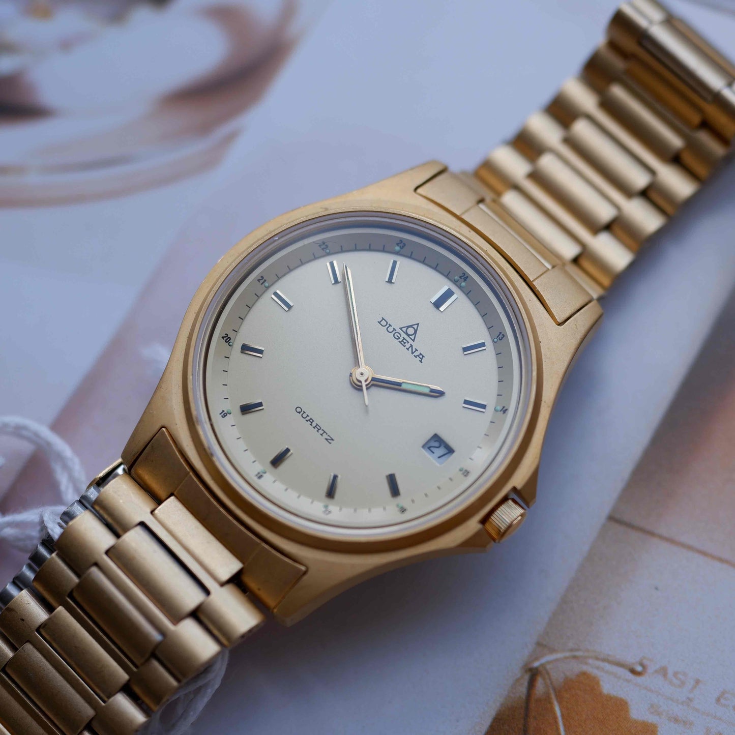 Vintage Dugena Golden 80s Champagne Dial with Date - NOS