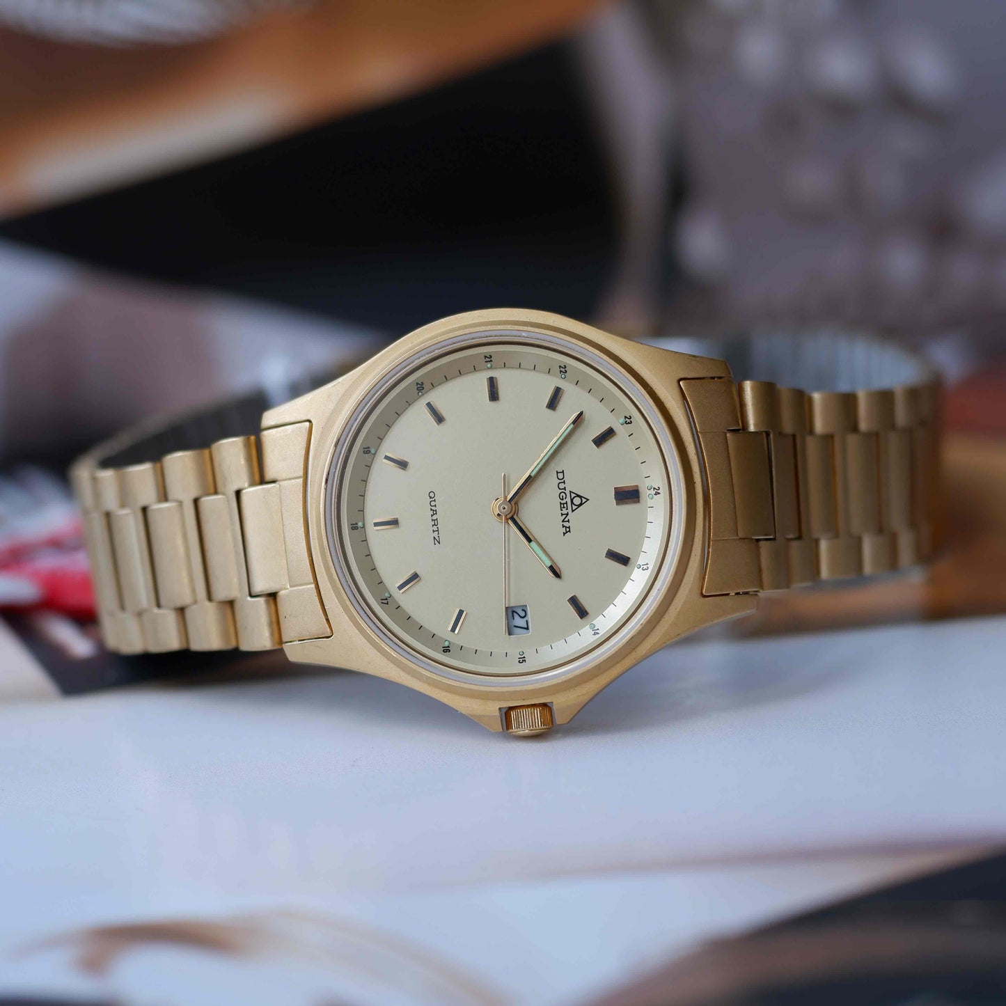 Vintage Dugena Golden 80s Champagne Dial with Date - NOS