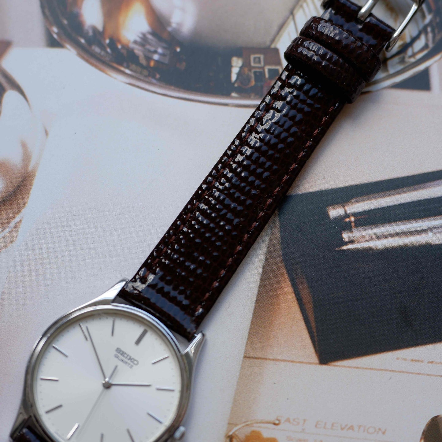 Vintage Seiko Dress Watch 90s Silver White Dial Quartz