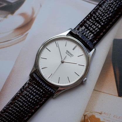 Vintage Seiko Dress Watch 90s Silver White Dial Quartz