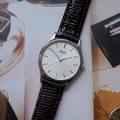Vintage Seiko Dress Watch 90s Silver White Dial Quartz