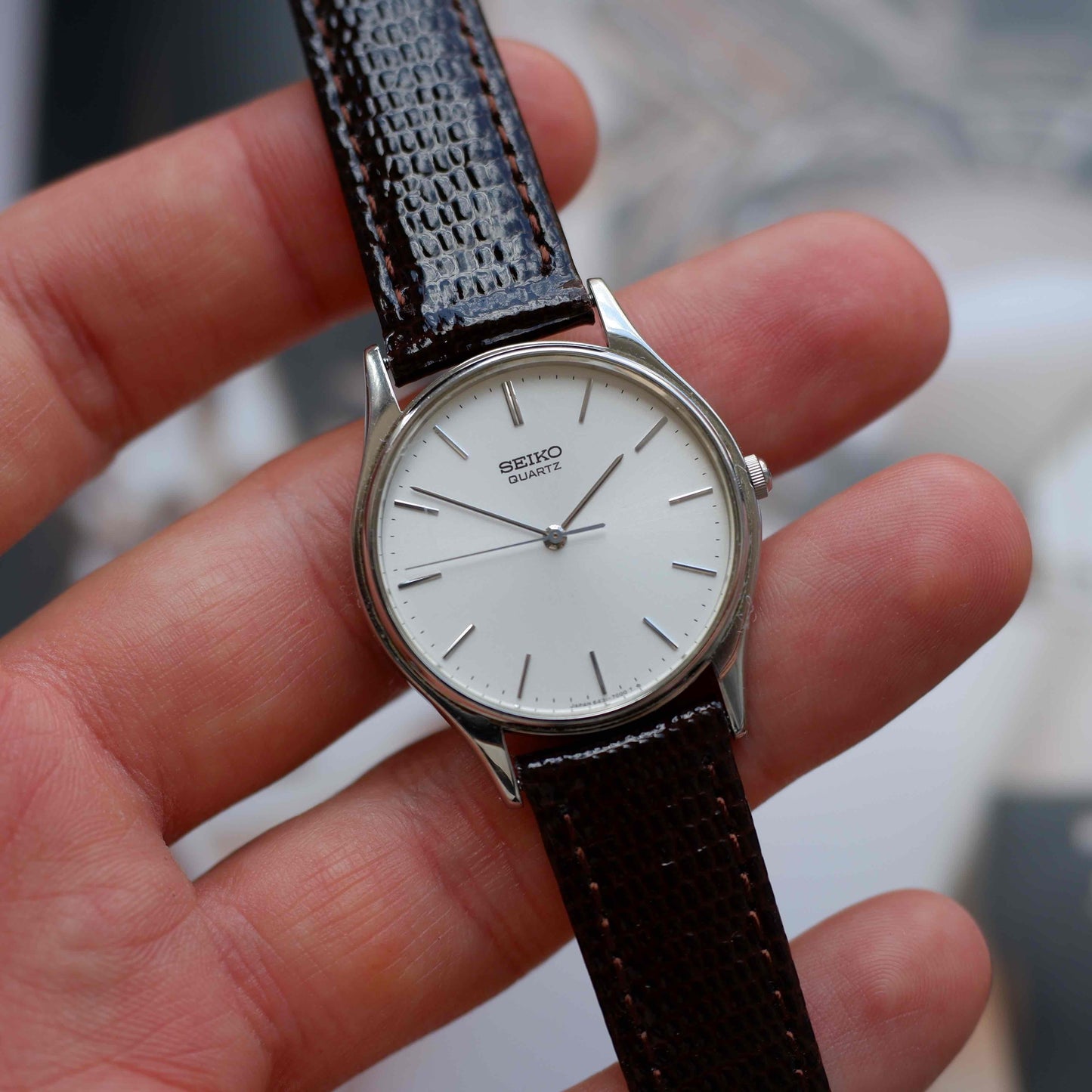 Vintage Seiko Dress Watch 90s Silver White Dial Quartz