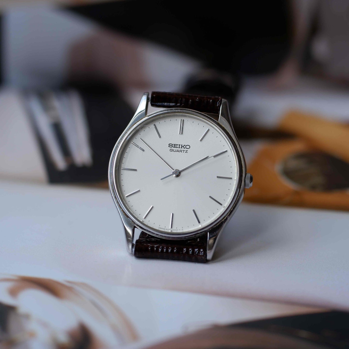 Vintage Seiko Dress Watch 90s Silver White Dial Quartz