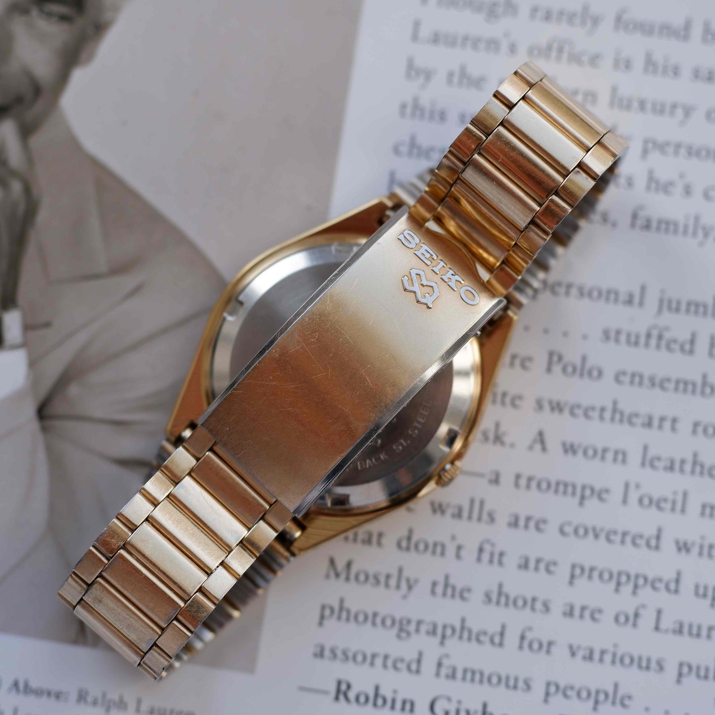 Vintage Seiko Quartz Day Date 90s with Gold Burst Dial and Roman Day