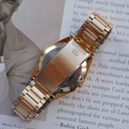 Vintage Seiko Quartz Day Date 90s with Gold Burst Dial and Roman Day