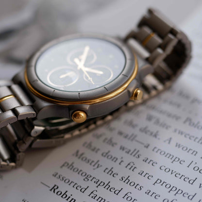 Vintage Citizen Moon Phase Chronograph Titan Watch 90s Gold Quartz MINT