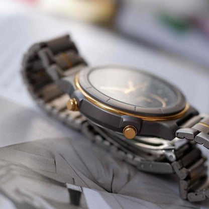 Vintage Citizen Moon Phase Chronograph Titan Watch 90s Gold Quartz MINT