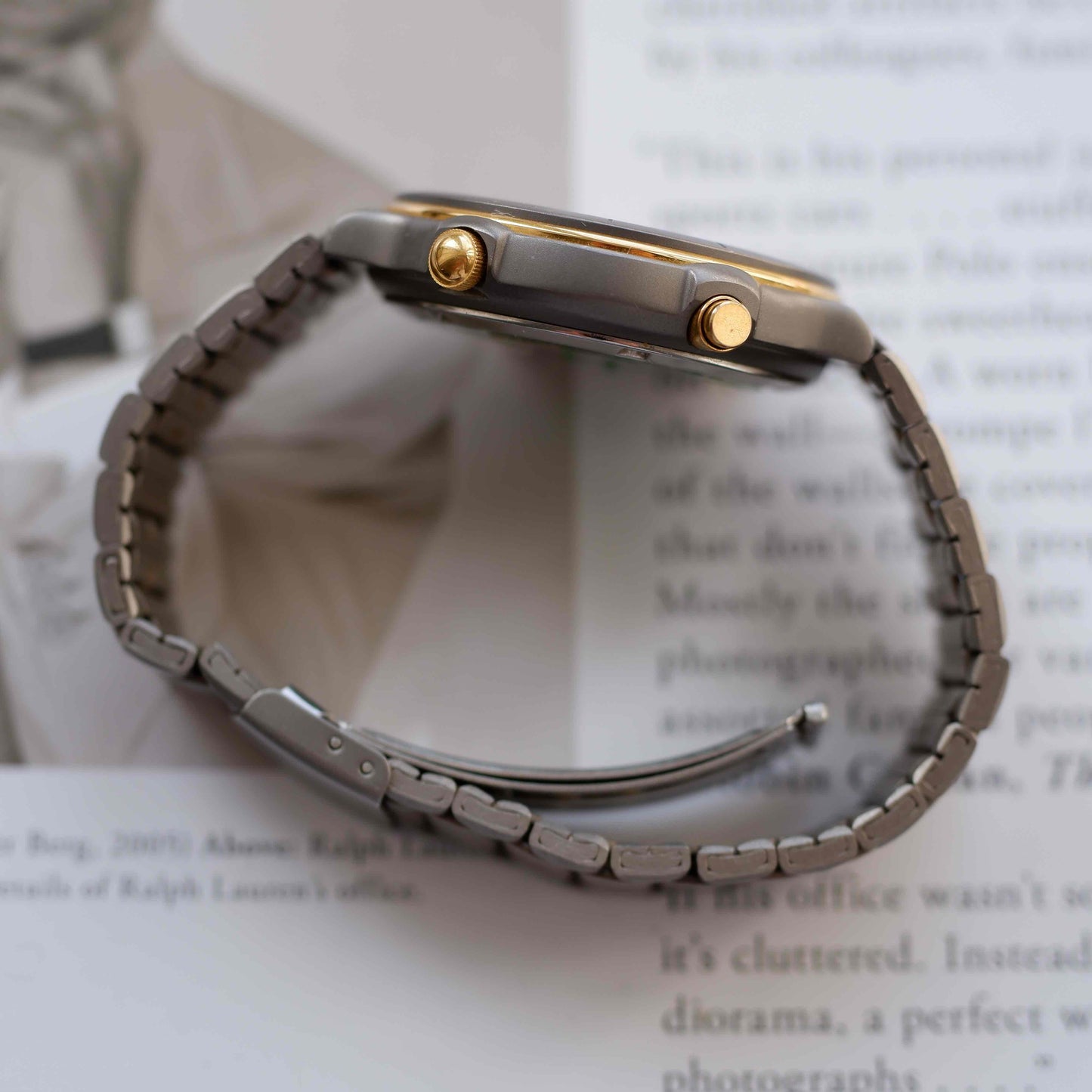 Vintage Citizen Moon Phase Chronograph Titan Watch 90s Gold Quartz MINT