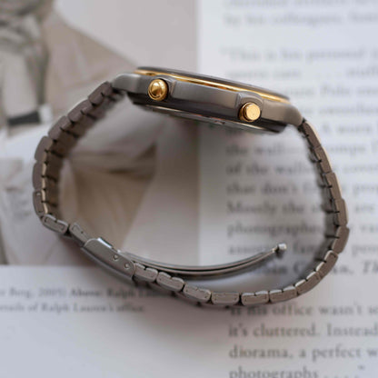 Vintage Citizen Moon Phase Chronograph Titan Watch 90s Gold Quartz MINT