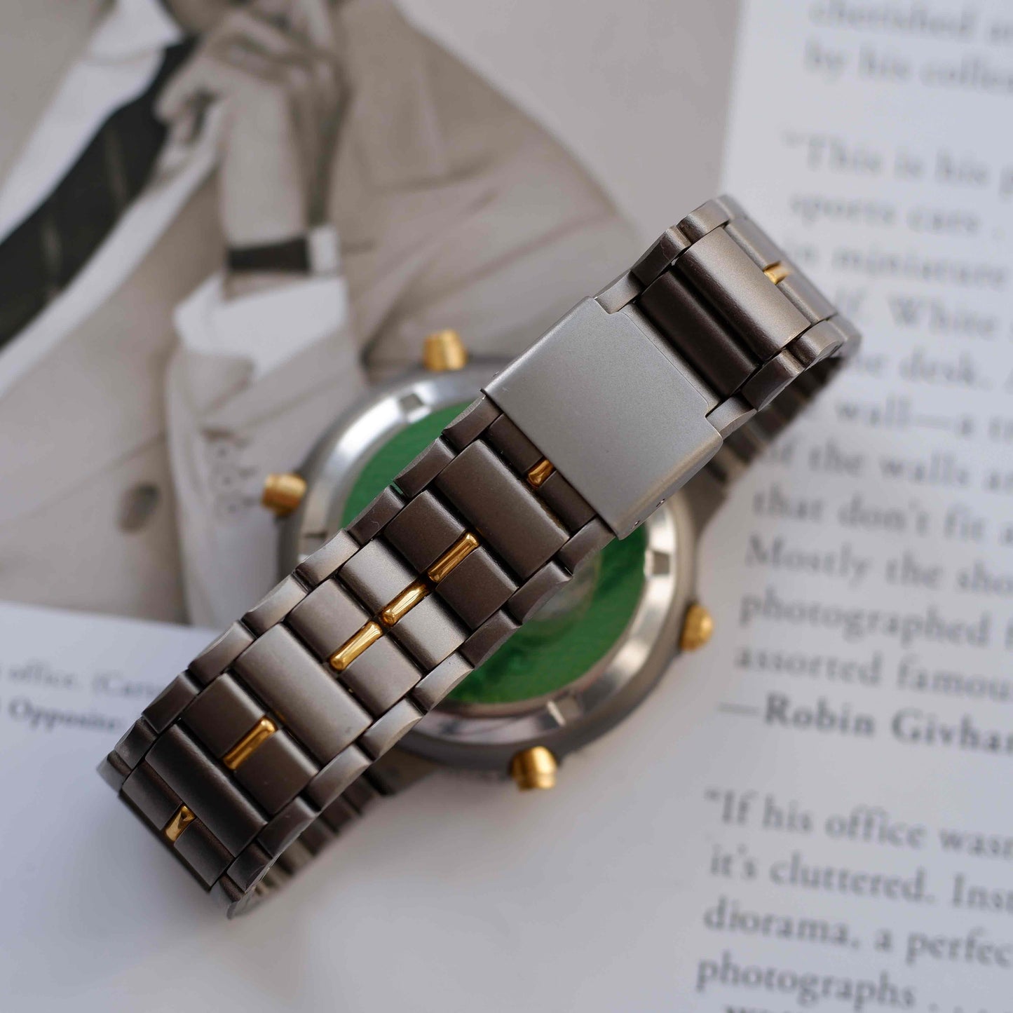 Vintage Citizen Moon Phase Chronograph Titan Watch 90s Gold Quartz MINT