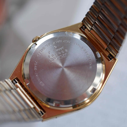 Vintage Seiko Quartz Day Date 90s with Gold Burst Dial and Roman Day