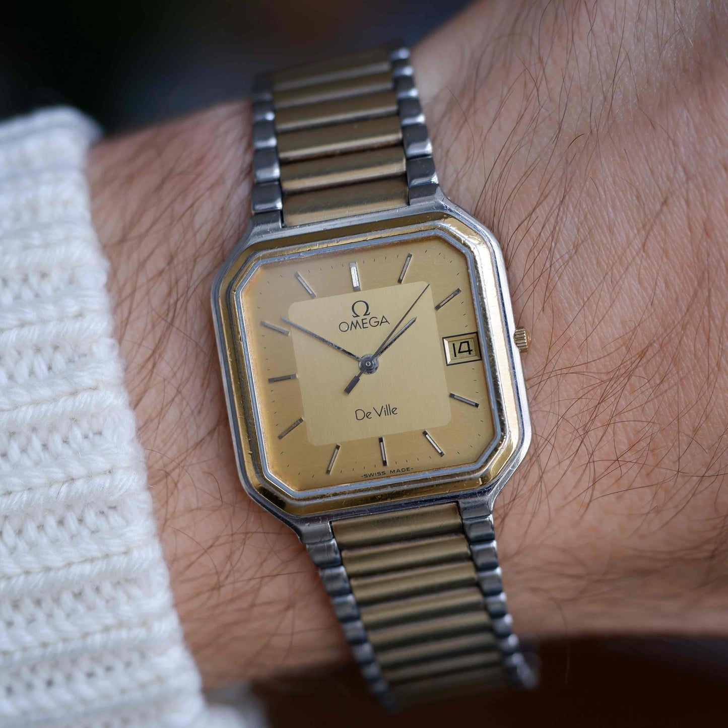 Vintage Omega De Ville Two-Tone Light Gold Dial Quartz 80s