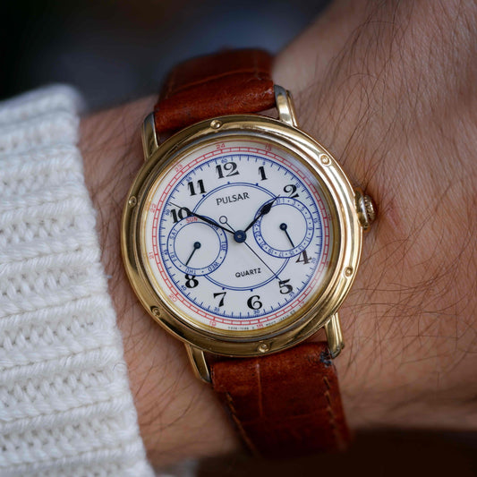 Vintage Pulsar by Seiko Day-Date Subdial Marine Style Gold Watch