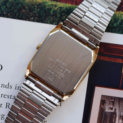 Vintage Seiko Tank Ultra Thin 80s Black Roman Dial Quartz