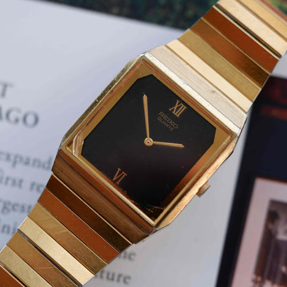 Vintage Seiko Tank Ultra Thin 80s Black Roman Dial Quartz