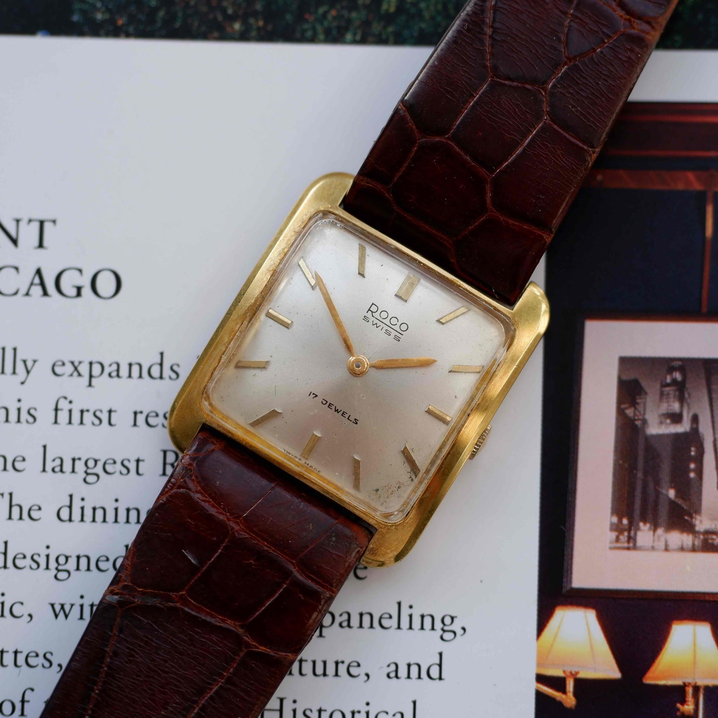 Vintage Roco Mechanical 70s Tank Gold White Dial Swiss
