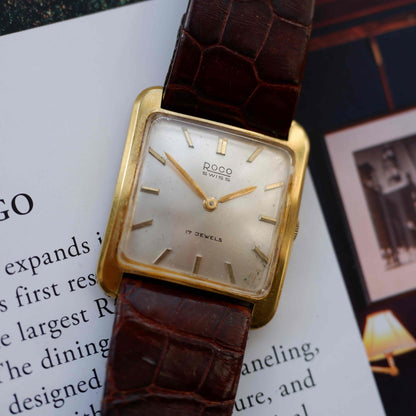 Vintage Roco Mechanical 70s Tank Gold White Dial Swiss
