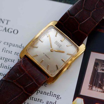 Vintage Roco Mechanical 70s Tank Gold White Dial Swiss