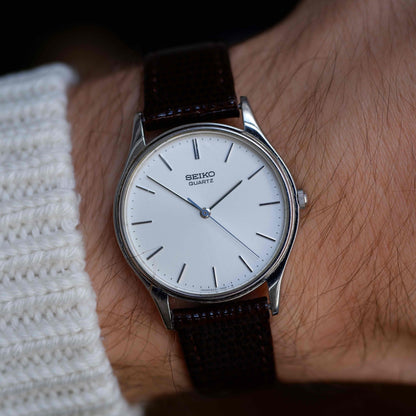 Vintage Seiko Dress Watch 90s Silver White Dial Quartz
