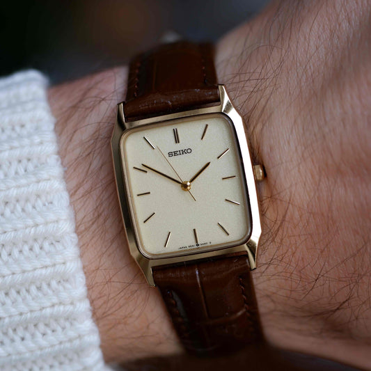 Vintage Seiko Tank 90s Gold Snowflake Dial Quartz