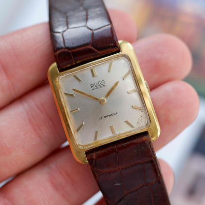 Vintage Roco Mechanical 70s Tank Gold White Dial Swiss