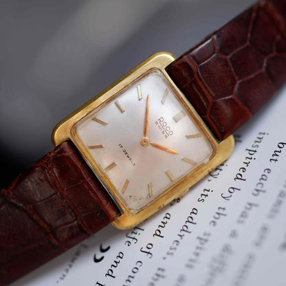 Vintage Roco Mechanical 70s Tank Gold White Dial Swiss