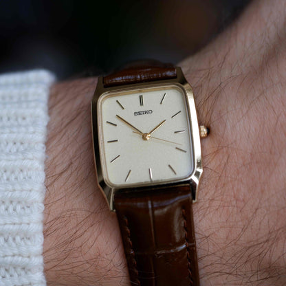 Vintage Seiko Tank 90s Gold Snowflake Dial Quartz