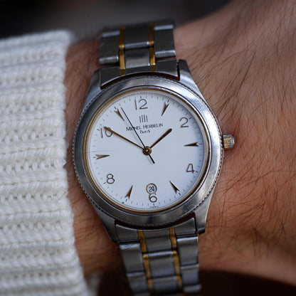 Vintage Michel Herbelin Two-Tone 90s White Structured Dial Quartz