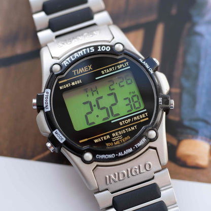 Vintage Timex Atlantis Indiglo 90s Digital Watch NOS