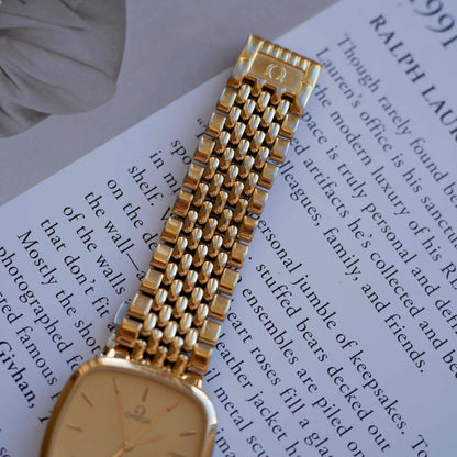 Vintage Omega Gold Plated TV Case Structured Dial Quartz Watch 1980s