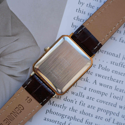Vintage Citizen Tank Dress Watch 80s Gold White Dial Quartz