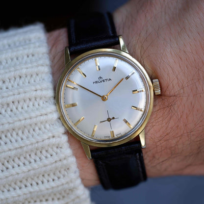 Vintage Helvetia Incabloc Mechanical Sunburst Silver Dial