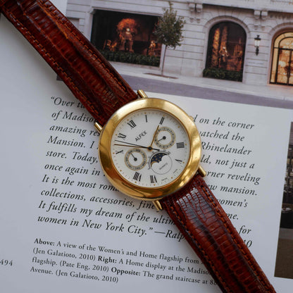 Vintage Alfex Moon Phase Day-Date Dress Watch 90s Gold Quartz