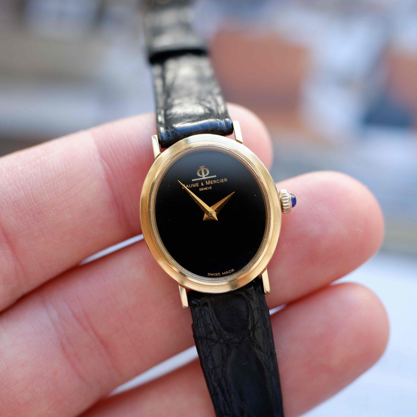 Vintage Baume & Mercier Ellipse Cal. BM777 Black Onyx Dial 70s Near NOS