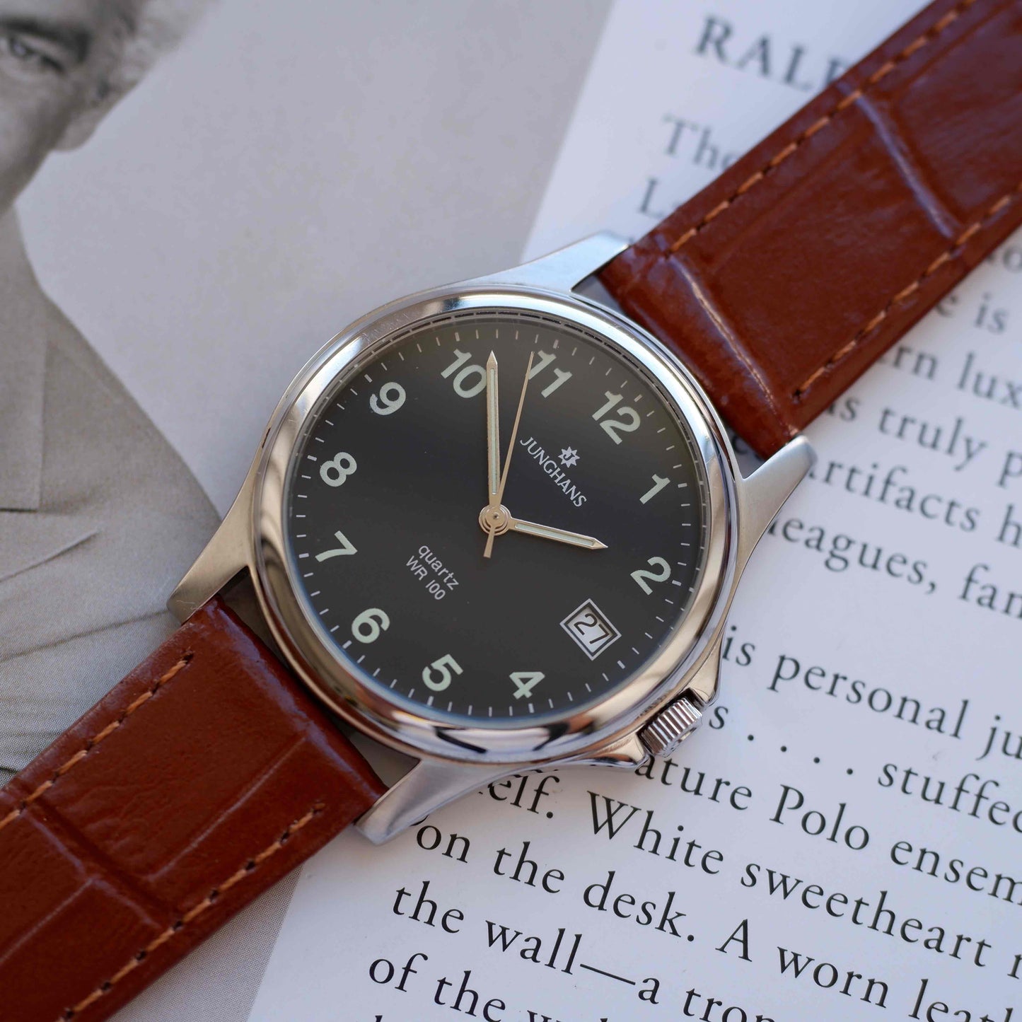 Vintage Junghans Dress Watch 90s Classic Black Dial with Date MINT