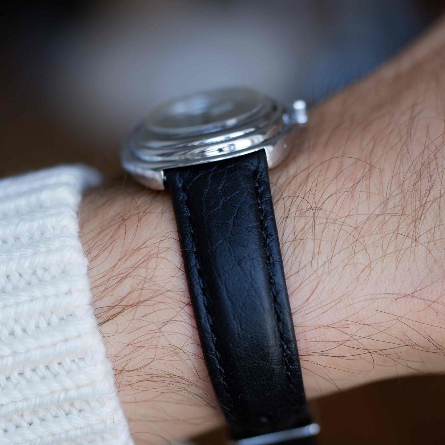 Vintage Jean Perret Genève Stepped Oval Black Dial Watch 70s