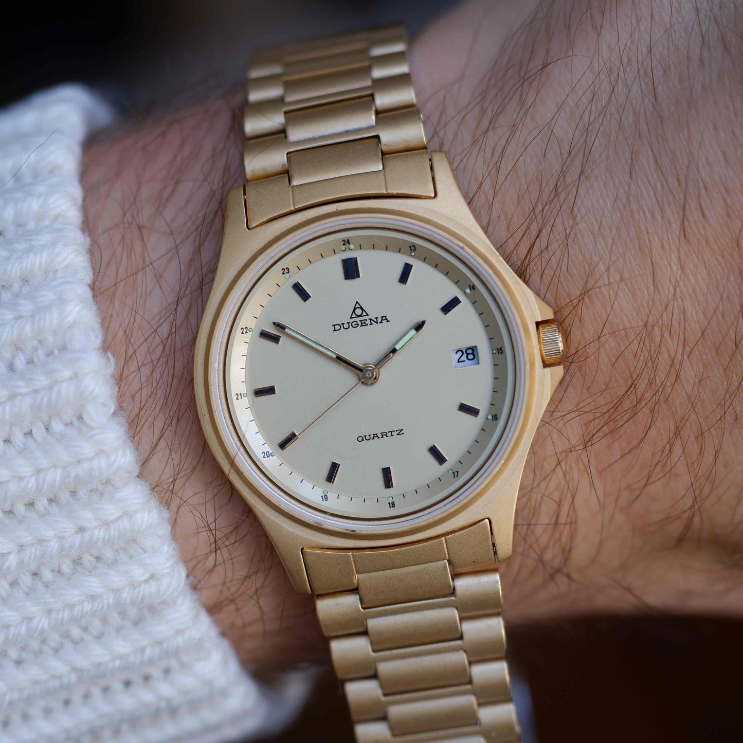 Vintage Dugena Golden 80s Champagne Dial with Date - NOS