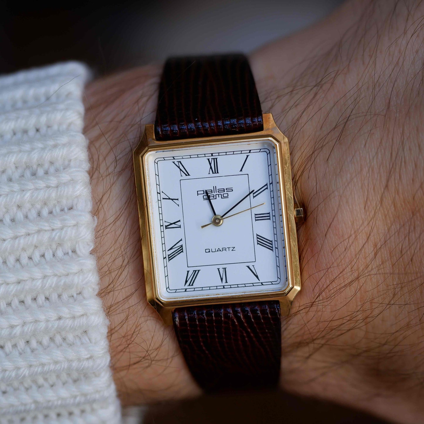 Vintage Pallas Ormo Tank Style 80s White Roman Dial - NOS