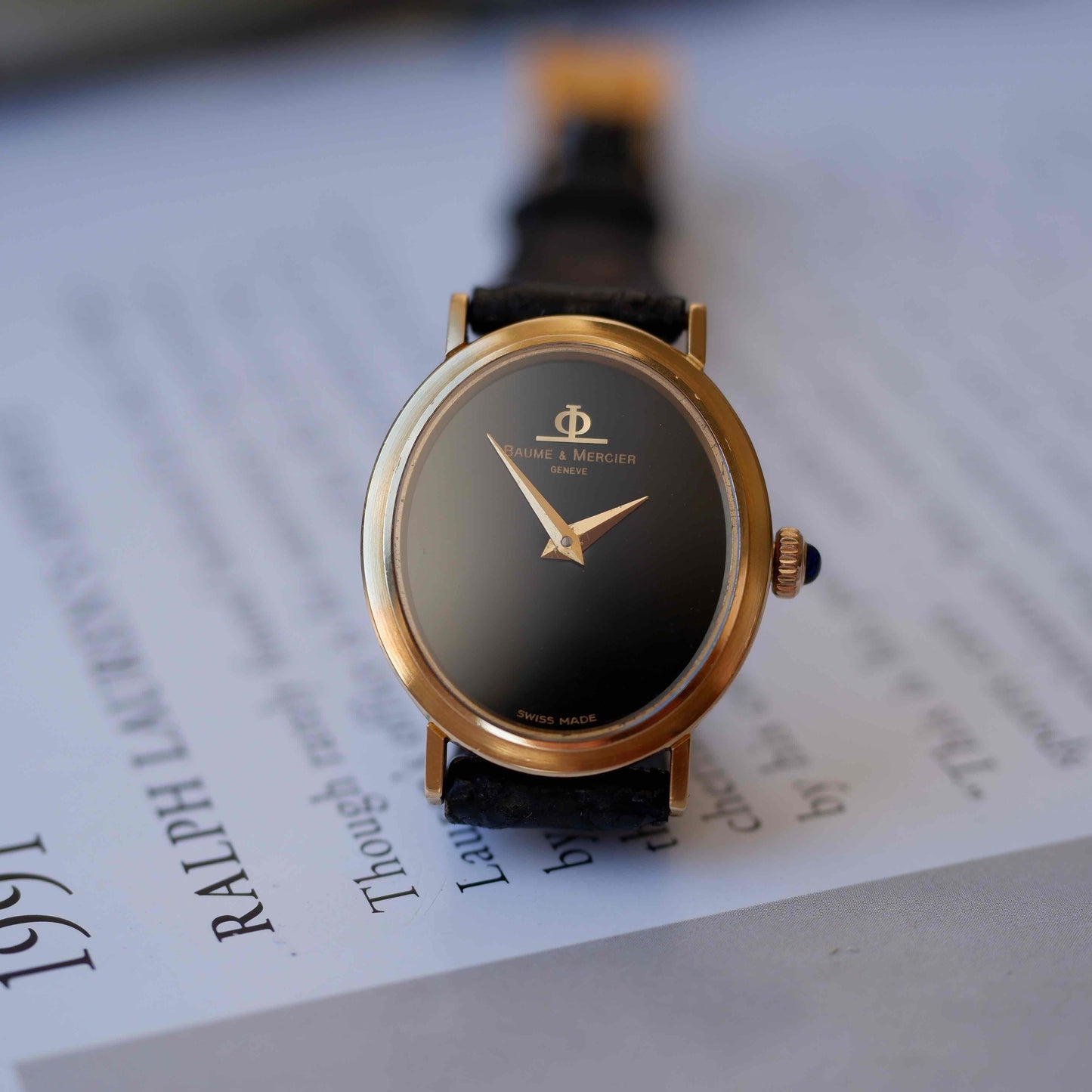 Vintage Baume & Mercier Ellipse Cal. BM777 Black Onyx Dial 70s Near NOS
