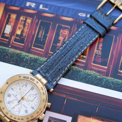 Vintage Michel Herbelin Newport Chronograph Watch 90s Roman Dial Gold Quartz MINT